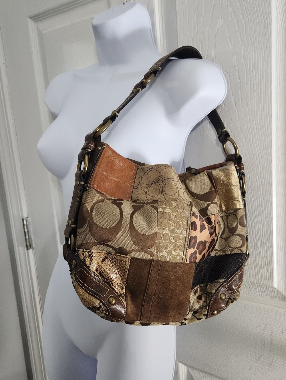 Vintage Coach patchwork Carly hobo shoulder bag Y2K 2000s signature textured